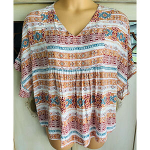 EUC Savana Jane Tribal Print Short Sleeve Boxy Fit Blouse | Size Large